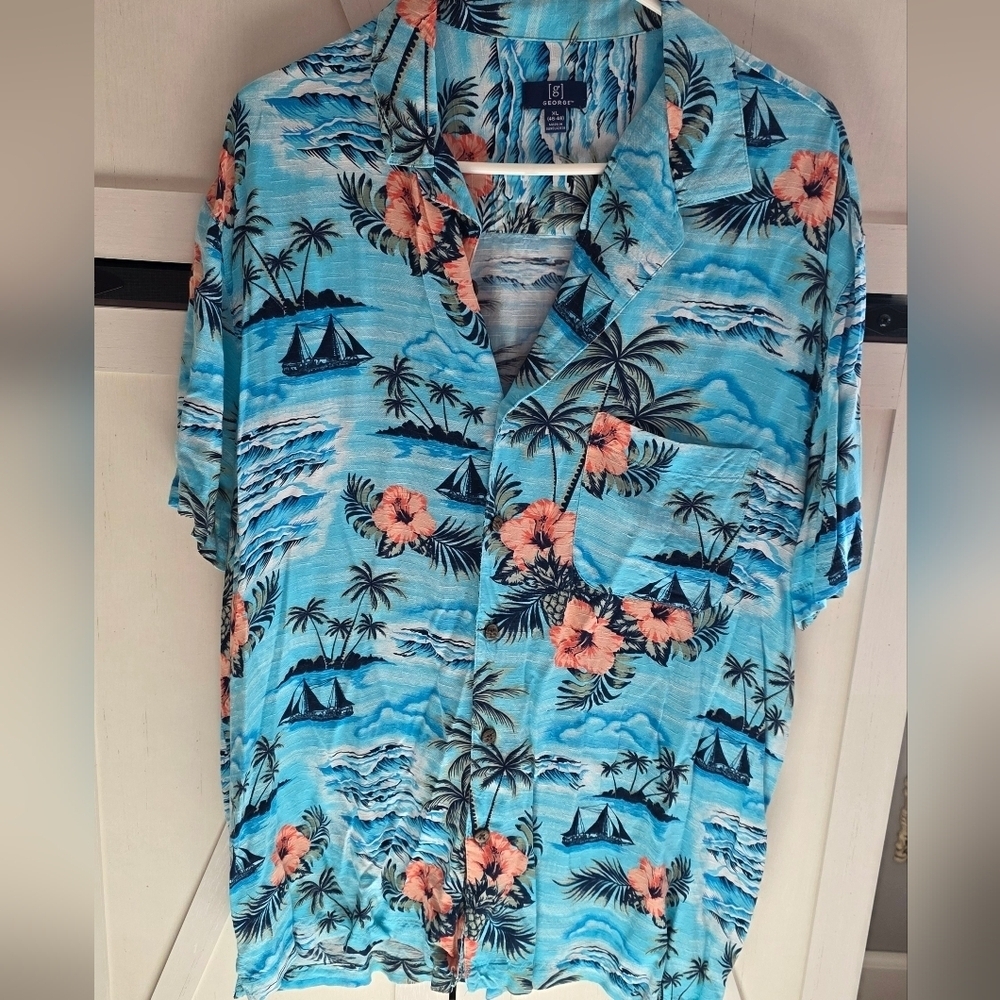 George Blue and Orange Hawaiian Shirt